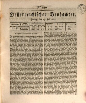 Der Oesterreichische Beobachter Freitag 29. Juli 1831
