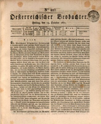 Der Oesterreichische Beobachter Freitag 14. Oktober 1831