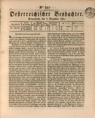Der Oesterreichische Beobachter Samstag 3. Dezember 1831