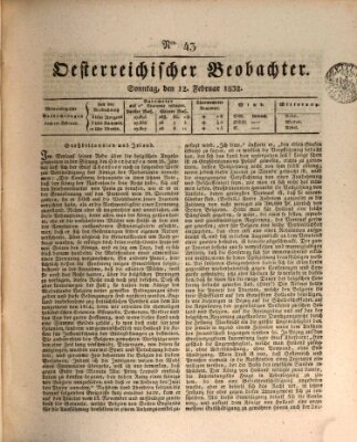 Der Oesterreichische Beobachter Sonntag 12. Februar 1832