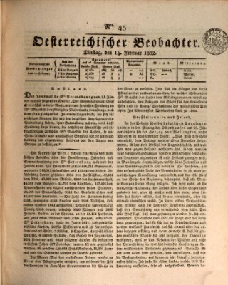 Der Oesterreichische Beobachter Dienstag 14. Februar 1832