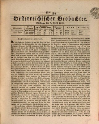 Der Oesterreichische Beobachter Dienstag 3. April 1832
