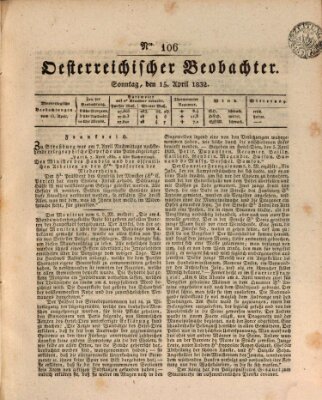 Der Oesterreichische Beobachter Sonntag 15. April 1832