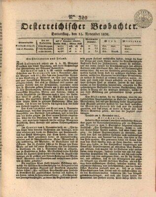 Der Oesterreichische Beobachter Donnerstag 15. November 1832