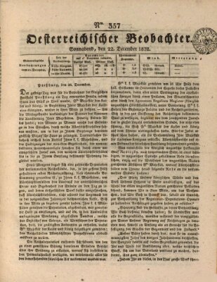 Der Oesterreichische Beobachter Samstag 22. Dezember 1832