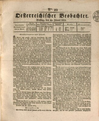 Der Oesterreichische Beobachter Dienstag 29. Januar 1833