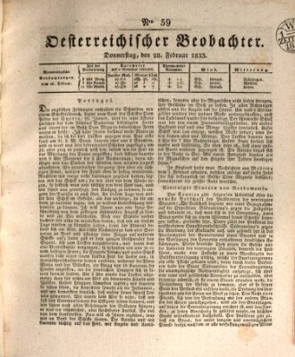 Der Oesterreichische Beobachter Donnerstag 28. Februar 1833