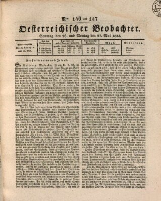Der Oesterreichische Beobachter Sonntag 26. Mai 1833