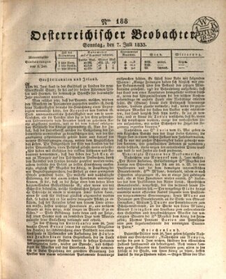 Der Oesterreichische Beobachter Sonntag 7. Juli 1833