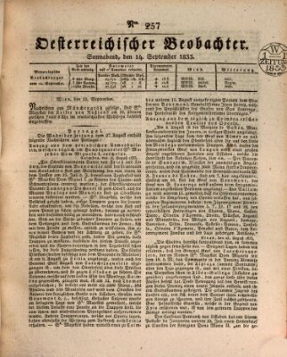 Der Oesterreichische Beobachter Samstag 14. September 1833