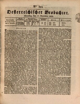 Der Oesterreichische Beobachter Sonntag 17. November 1833