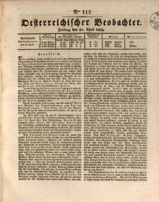 Der Oesterreichische Beobachter Freitag 25. April 1834