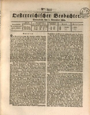 Der Oesterreichische Beobachter Samstag 1. November 1834