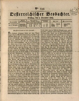 Der Oesterreichische Beobachter Dienstag 2. Dezember 1834