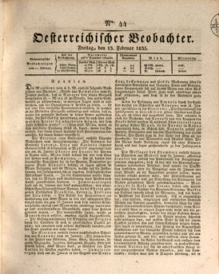 Der Oesterreichische Beobachter Freitag 13. Februar 1835