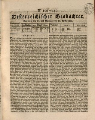 Der Oesterreichische Beobachter Sonntag 19. April 1835