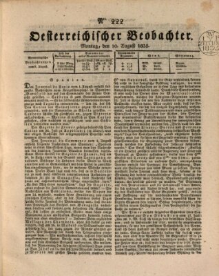 Der Oesterreichische Beobachter Montag 10. August 1835