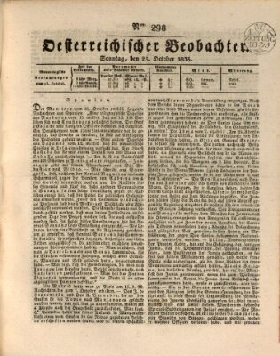 Der Oesterreichische Beobachter Sonntag 25. Oktober 1835