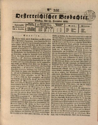 Der Oesterreichische Beobachter Dienstag 22. Dezember 1835