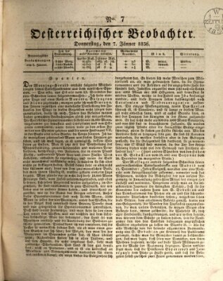 Der Oesterreichische Beobachter Donnerstag 7. Januar 1836