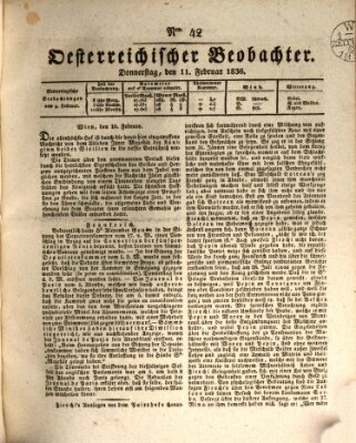 Der Oesterreichische Beobachter Donnerstag 11. Februar 1836