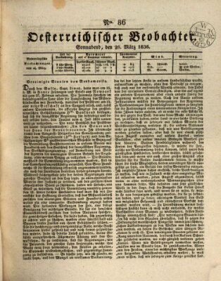 Der Oesterreichische Beobachter Samstag 26. März 1836