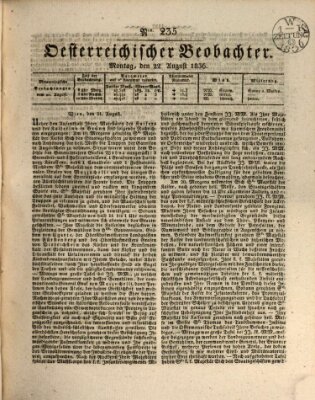 Der Oesterreichische Beobachter Montag 22. August 1836