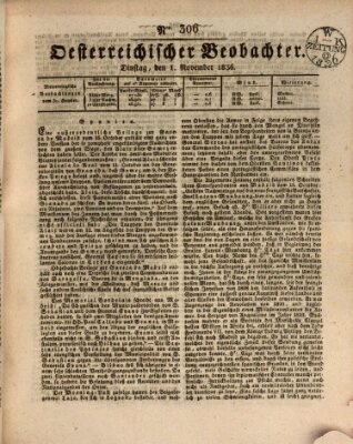 Der Oesterreichische Beobachter Dienstag 1. November 1836