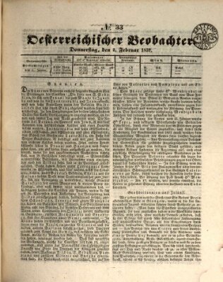 Der Oesterreichische Beobachter Donnerstag 2. Februar 1837