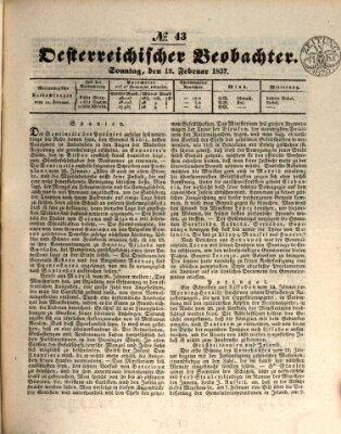 Der Oesterreichische Beobachter Sonntag 12. Februar 1837