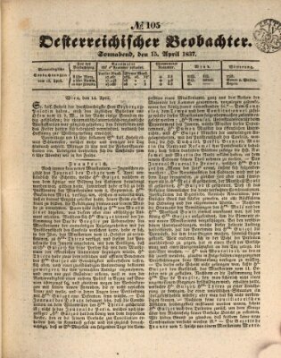 Der Oesterreichische Beobachter Samstag 15. April 1837