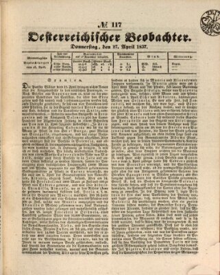 Der Oesterreichische Beobachter Donnerstag 27. April 1837