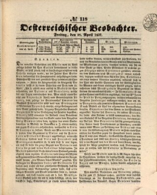 Der Oesterreichische Beobachter Freitag 28. April 1837