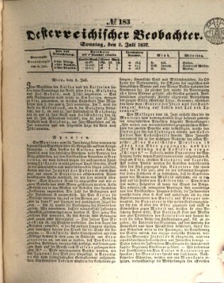 Der Oesterreichische Beobachter Sonntag 2. Juli 1837
