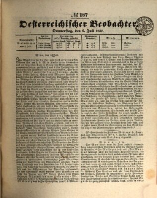 Der Oesterreichische Beobachter Donnerstag 6. Juli 1837