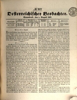 Der Oesterreichische Beobachter Samstag 5. August 1837