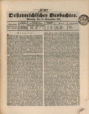 Der Oesterreichische Beobachter Montag 13. November 1837