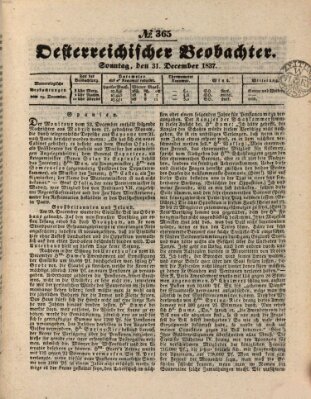 Der Oesterreichische Beobachter Sonntag 31. Dezember 1837