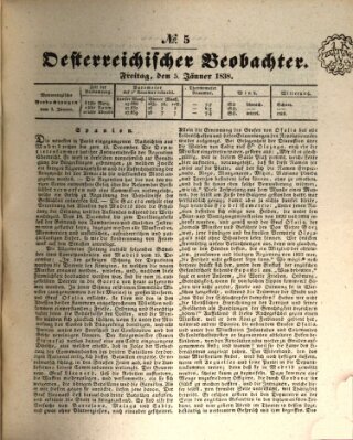 Der Oesterreichische Beobachter Freitag 5. Januar 1838