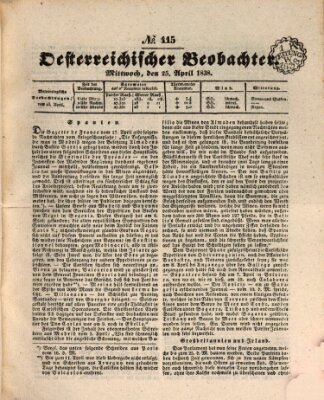 Der Oesterreichische Beobachter Mittwoch 25. April 1838