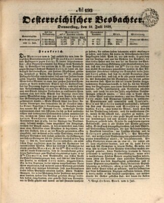 Der Oesterreichische Beobachter Donnerstag 12. Juli 1838