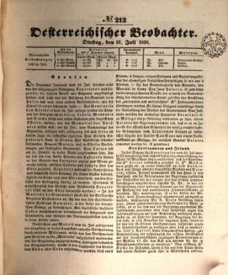 Der Oesterreichische Beobachter Dienstag 31. Juli 1838
