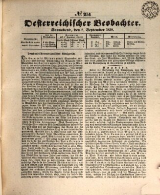 Der Oesterreichische Beobachter Samstag 8. September 1838