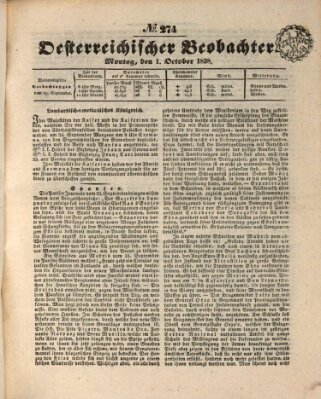 Der Oesterreichische Beobachter Montag 1. Oktober 1838