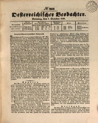 Der Oesterreichische Beobachter Sonntag 7. Oktober 1838