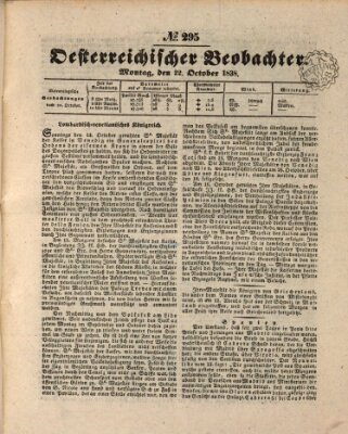 Der Oesterreichische Beobachter Montag 22. Oktober 1838