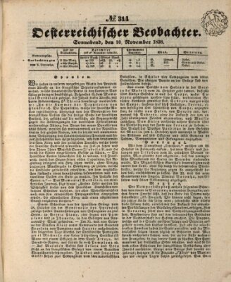 Der Oesterreichische Beobachter Samstag 10. November 1838