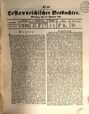 Der Oesterreichische Beobachter Montag 14. Januar 1839