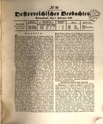 Der Oesterreichische Beobachter Samstag 2. Februar 1839