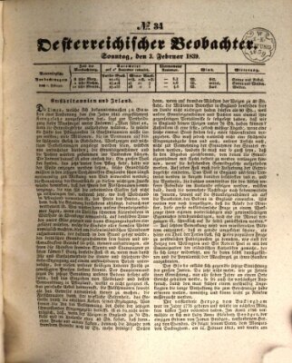 Der Oesterreichische Beobachter Sonntag 3. Februar 1839